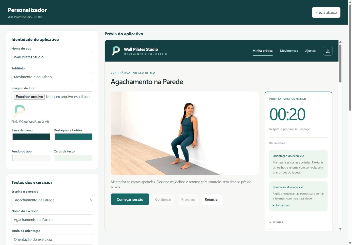 Personalizador do Wall Pilates Studio