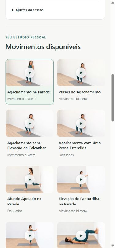 Tela real do aplicativo: biblioteca de movimentos